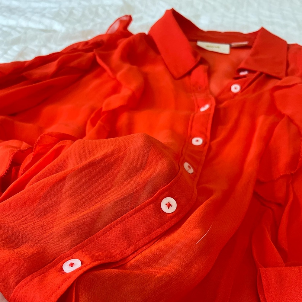 Transparent firey neon orange dress shirt anthropology